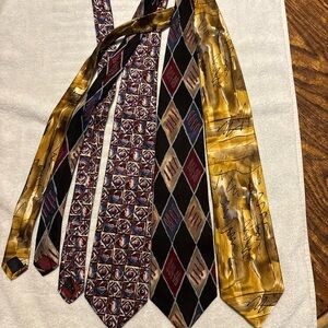 Assorted Patterned Men's Silk Ties - Gold, Black, Red, Blue